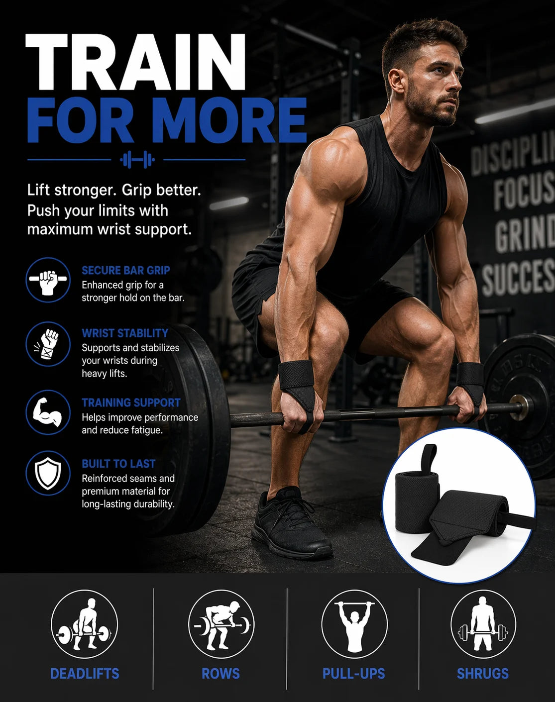 Weightlifting Wrist Wraps & Thumb Strap – Universal Fit