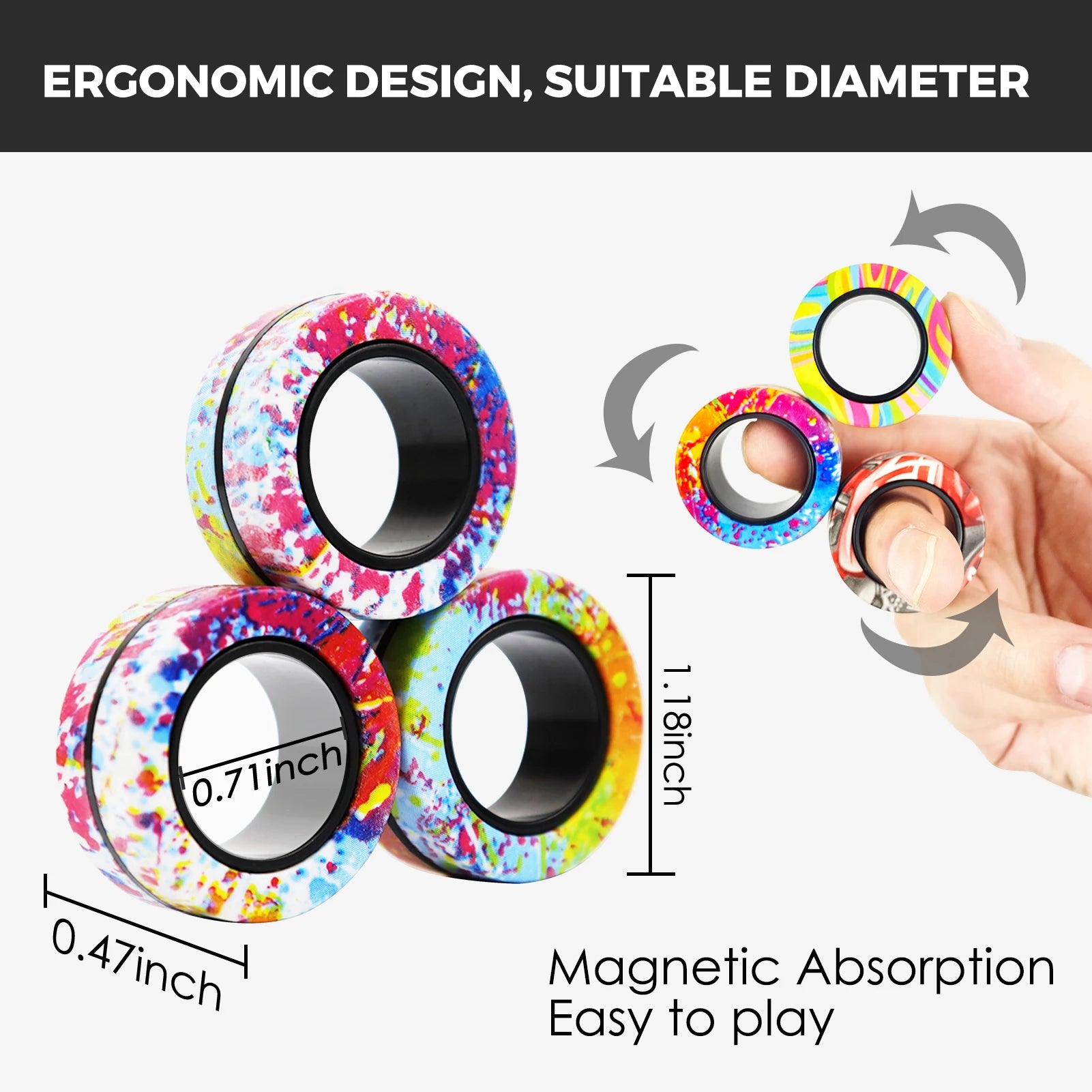 9Pcs Fingers Magnetic Ring Fidget Spinner