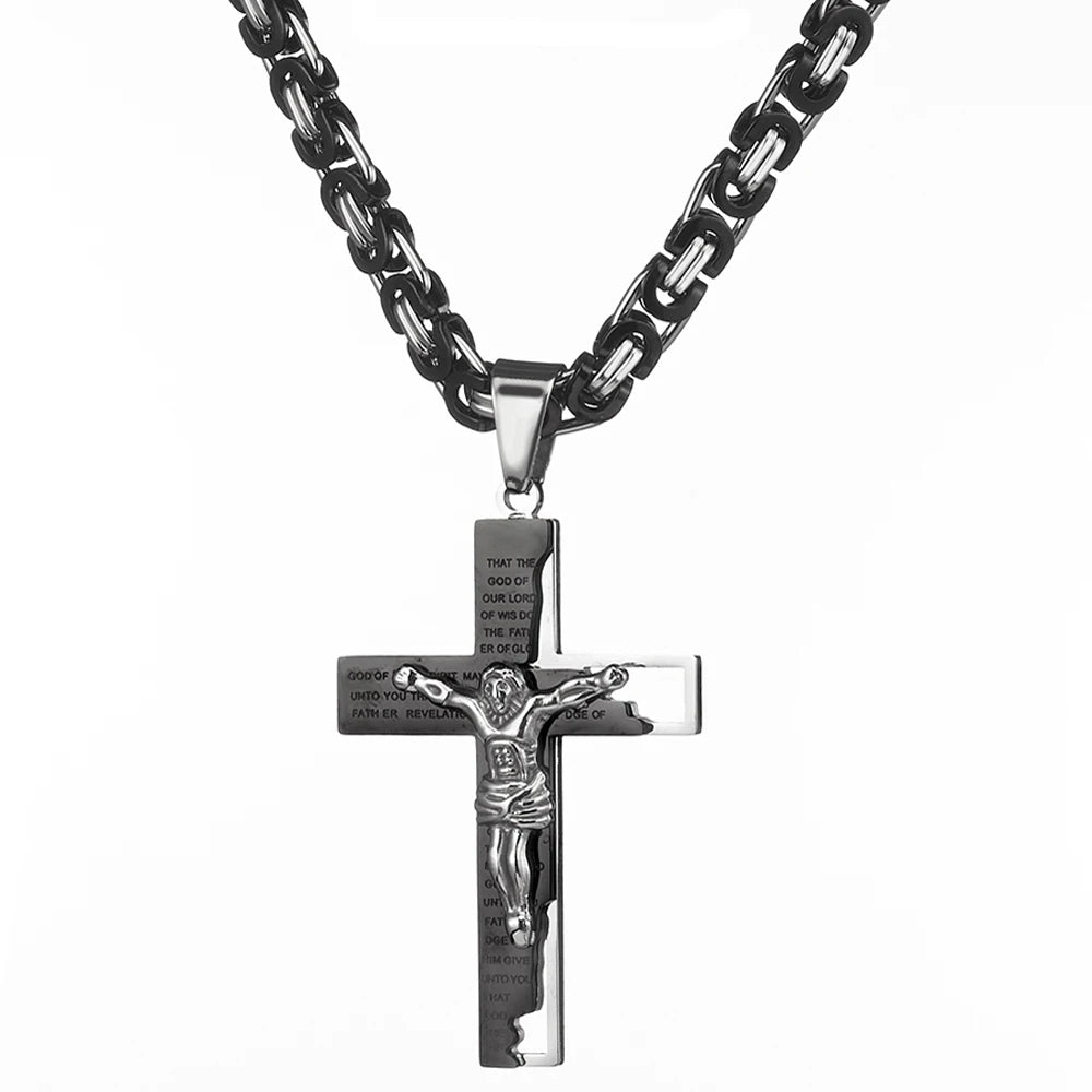 Men's Byzantine Chain Necklace with Cross Pendant