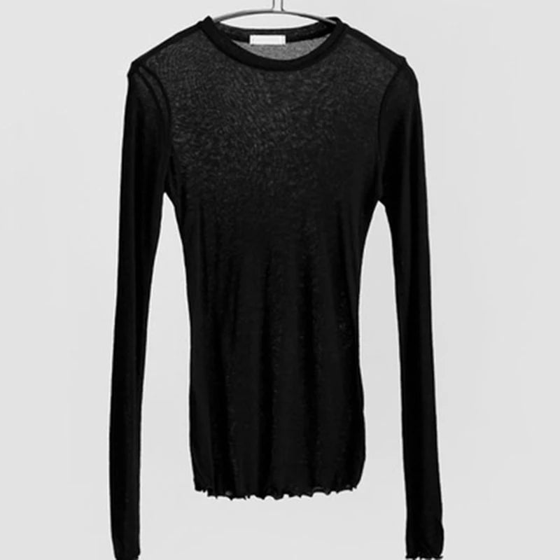 Women's Cotton Long Sleeve Sheer Basic Tee