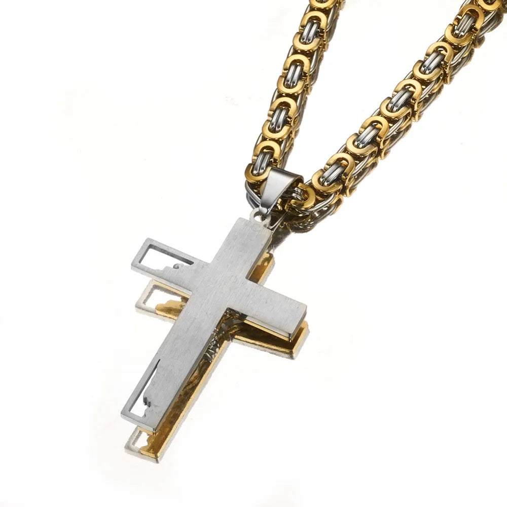 Men's Byzantine Chain Necklace with Cross Pendant