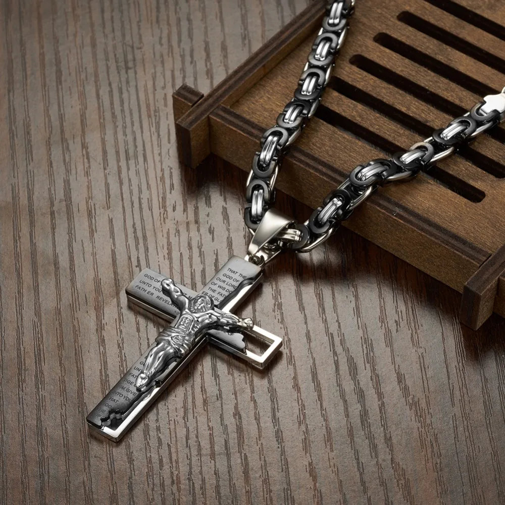 Men's Byzantine Chain Necklace with Cross Pendant