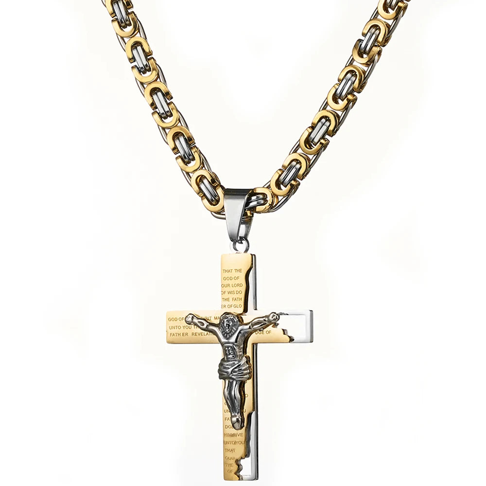 Men's Byzantine Chain Necklace with Cross Pendant
