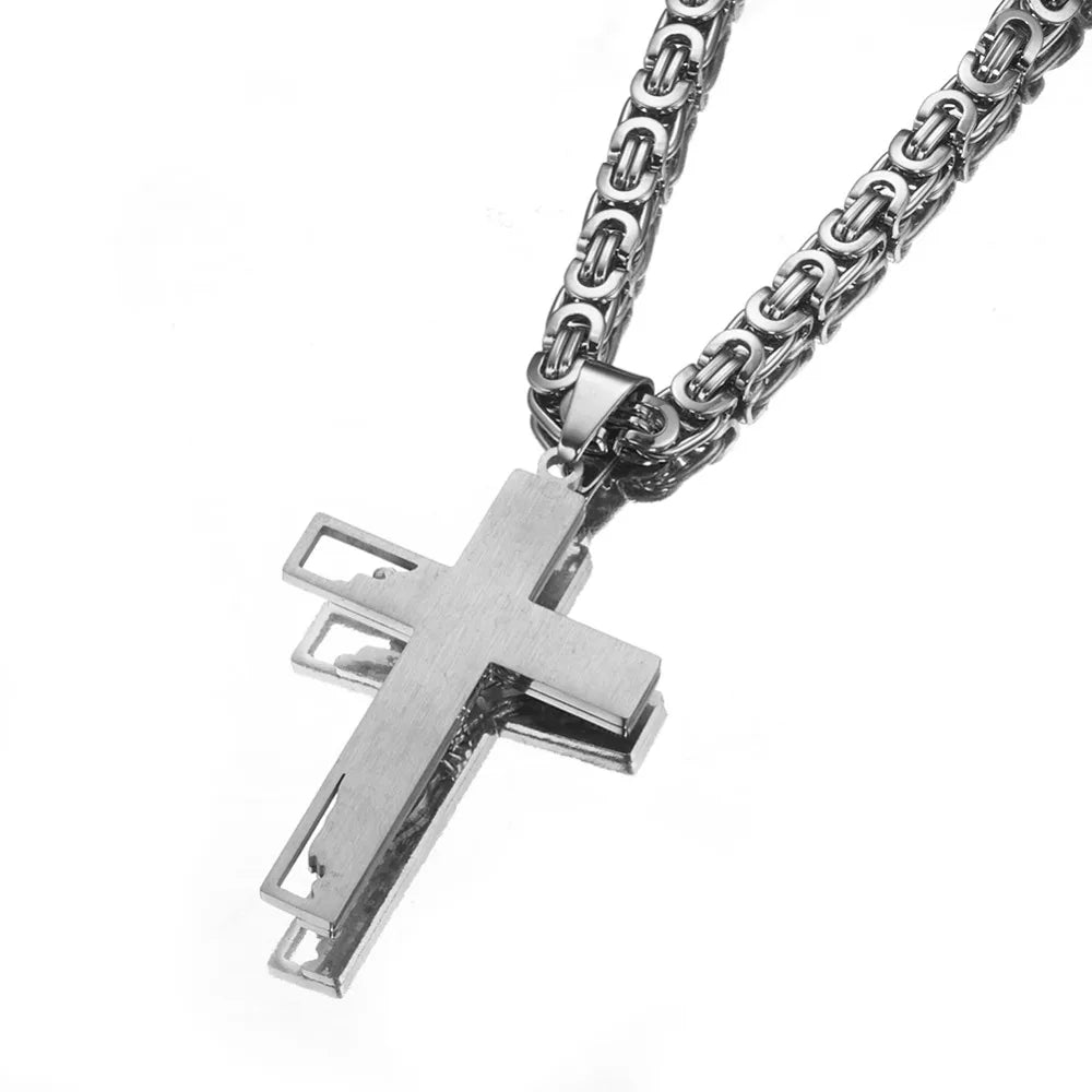 Men's Byzantine Chain Necklace with Cross Pendant