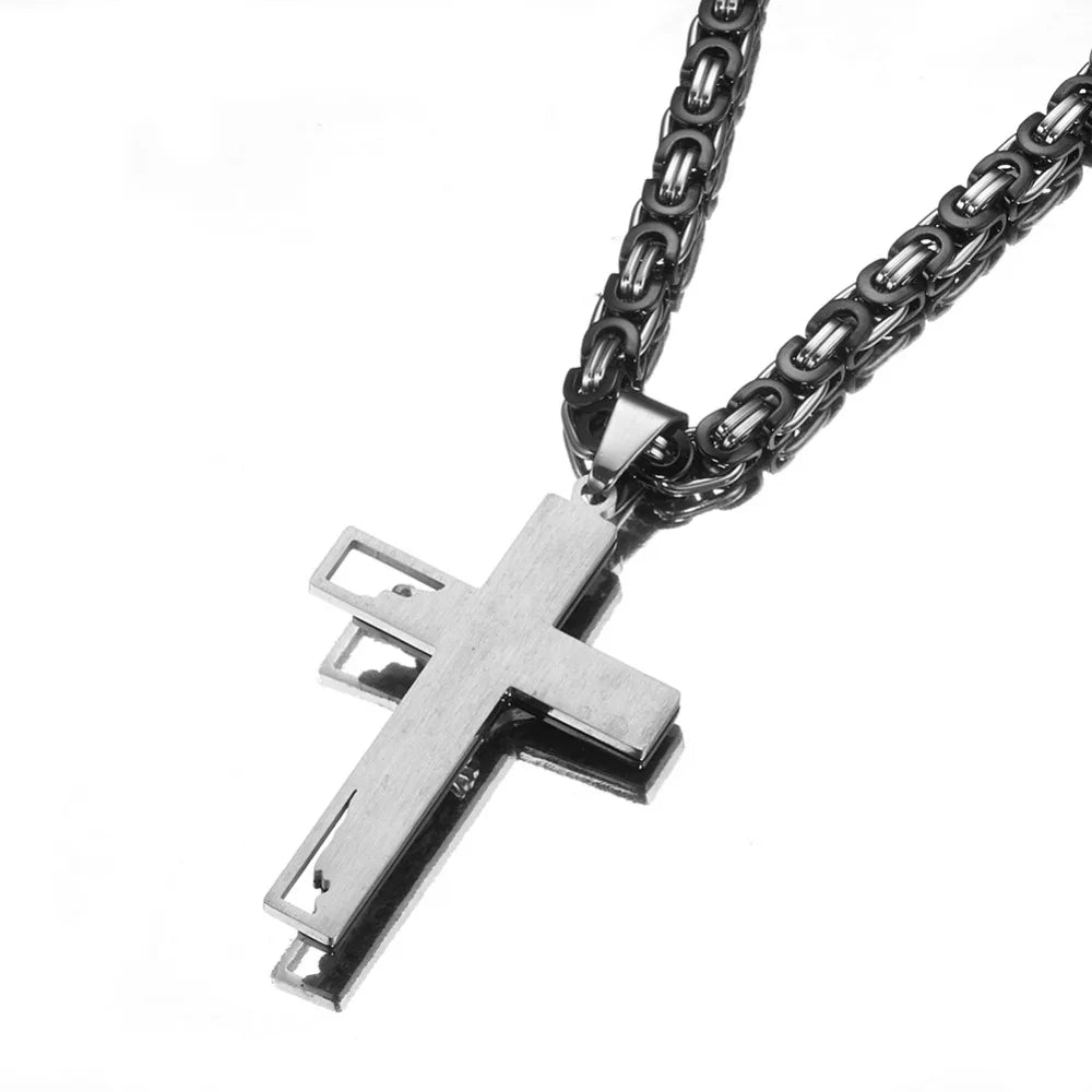 Men's Byzantine Chain Necklace with Cross Pendant