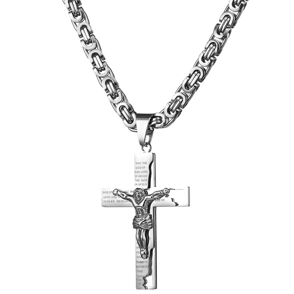 Men's Byzantine Chain Necklace with Cross Pendant
