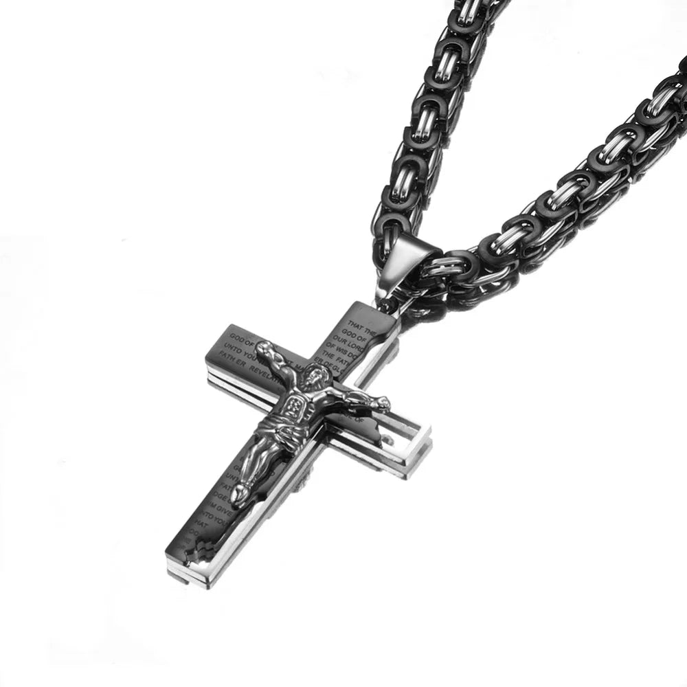 Men's Byzantine Chain Necklace with Cross Pendant