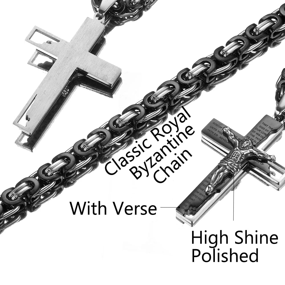 Men's Byzantine Chain Necklace with Cross Pendant
