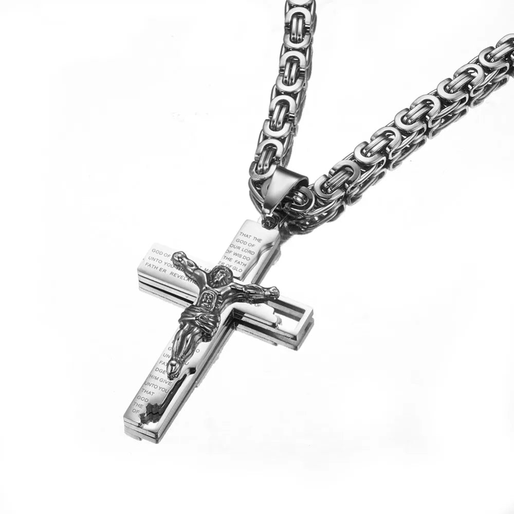 Men's Byzantine Chain Necklace with Cross Pendant