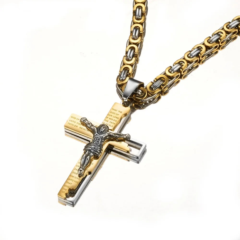 Men's Byzantine Chain Necklace with Cross Pendant