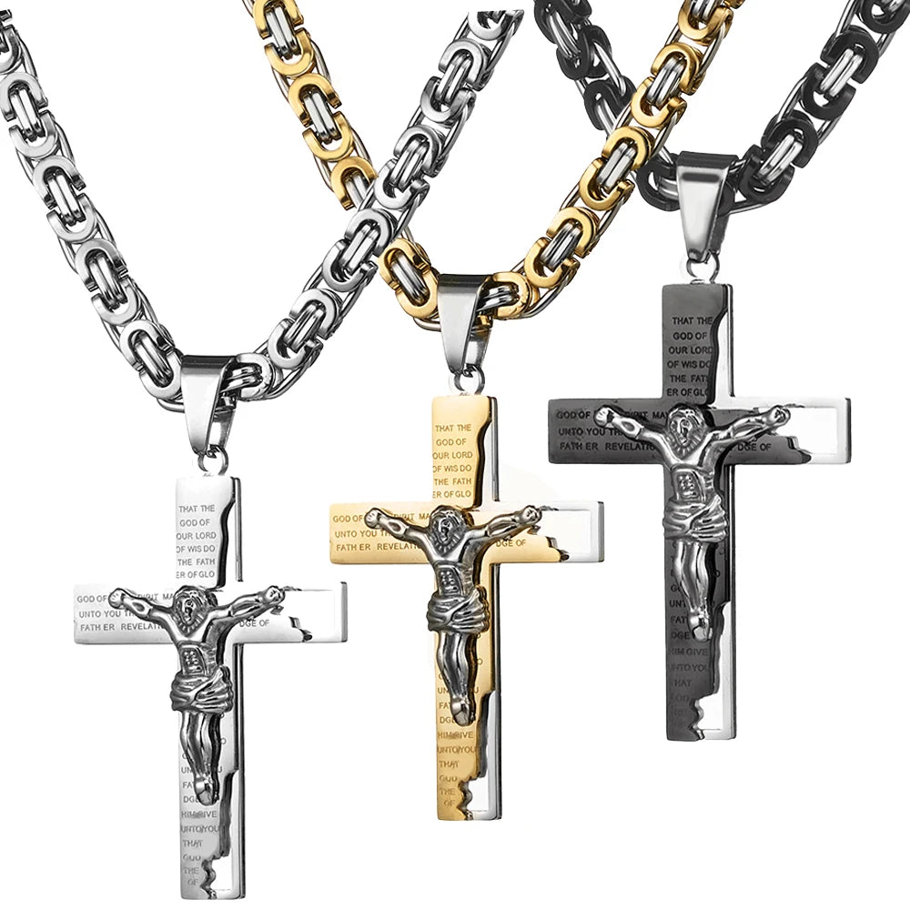 Men's Byzantine Chain Necklace with Cross Pendant