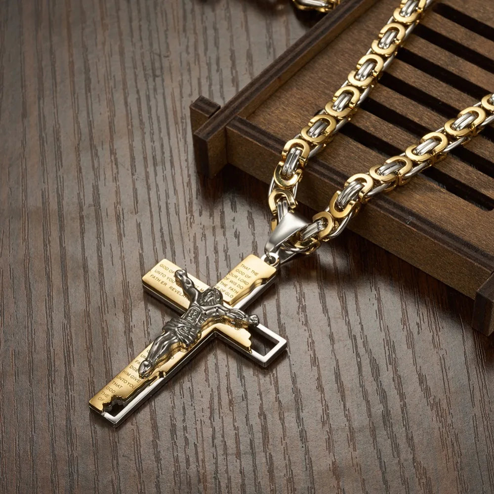 Men's Byzantine Chain Necklace with Cross Pendant