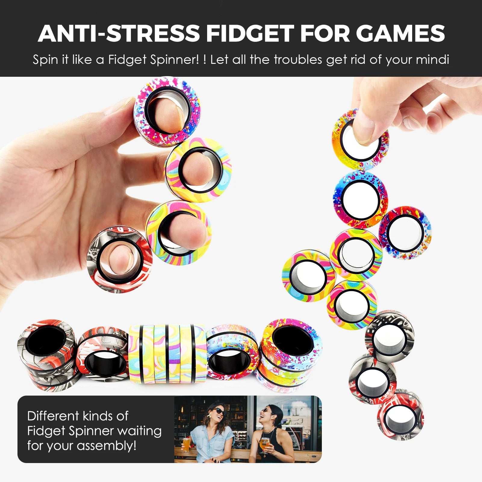 9Pcs Fingers Magnetic Ring Fidget Spinner