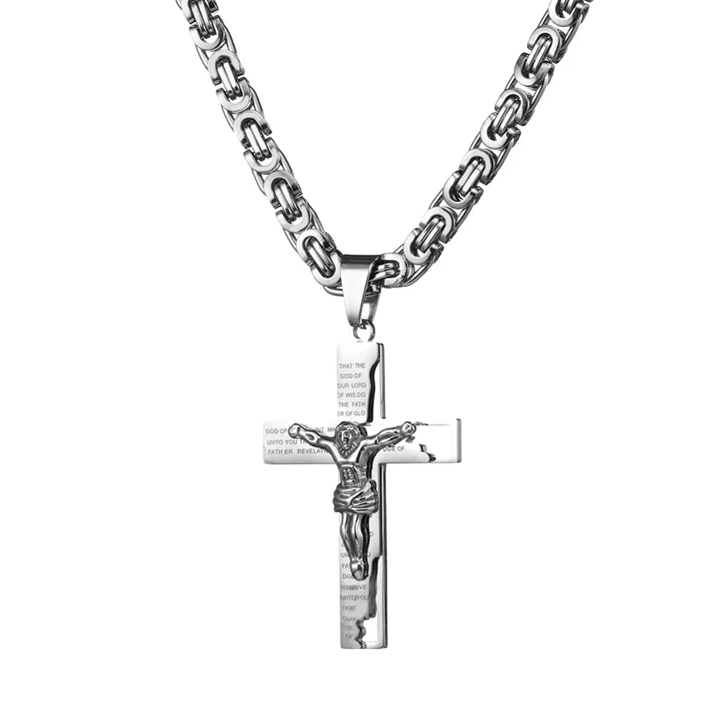 Men's Byzantine Chain Necklace with Cross Pendant