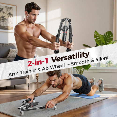 2-in-1 Hydraulic Arm Trainer & Ab Roller — 15-Level Adjustable Resistance, Full-Body Home Gym Kit