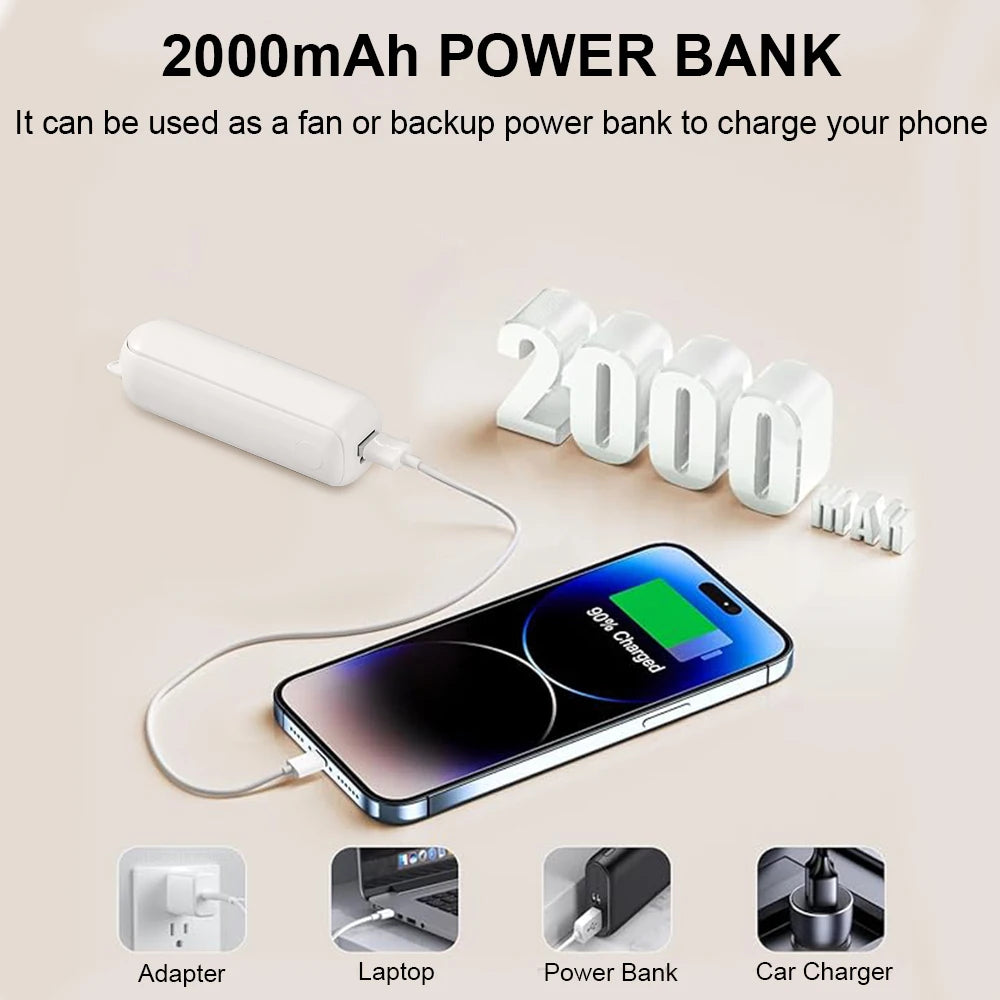 Pocket Fan with Power Bank – USB Rechargeable, Foldable & Ultra-Portable