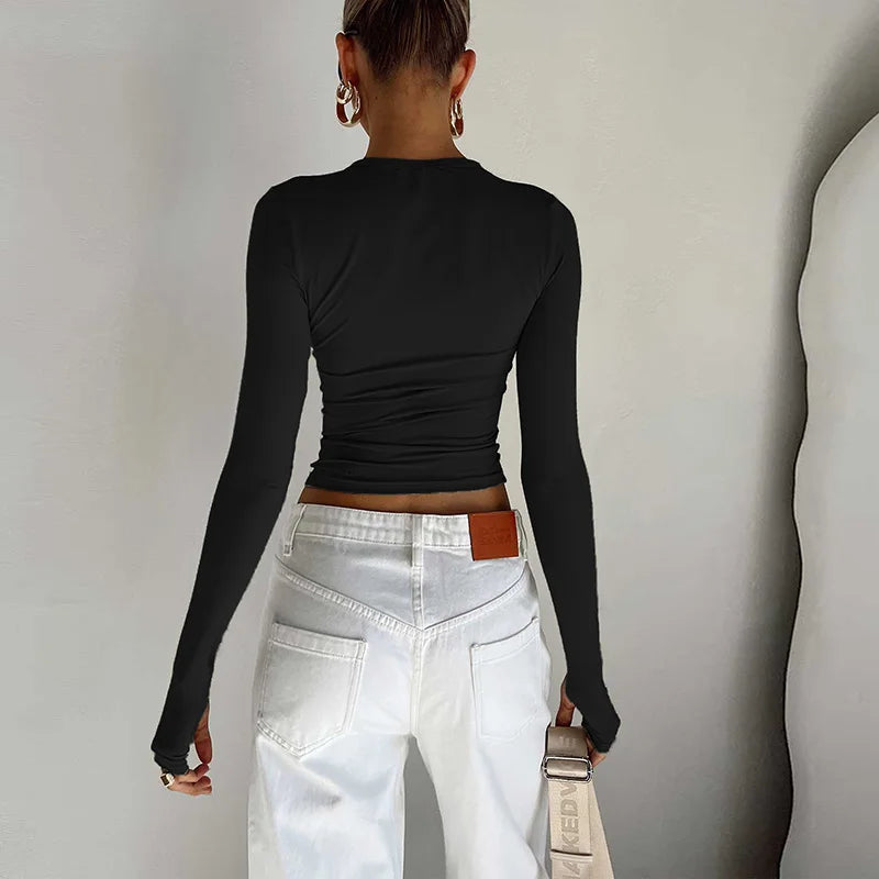 Women's Slim Crop Top with Thumb Holes