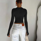 Women's Slim Crop Top with Thumb Holes