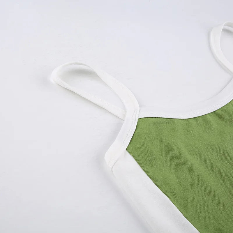Women's Patchwork Knit Crop Cami Top – Sleeveless Backless Summer Tank
