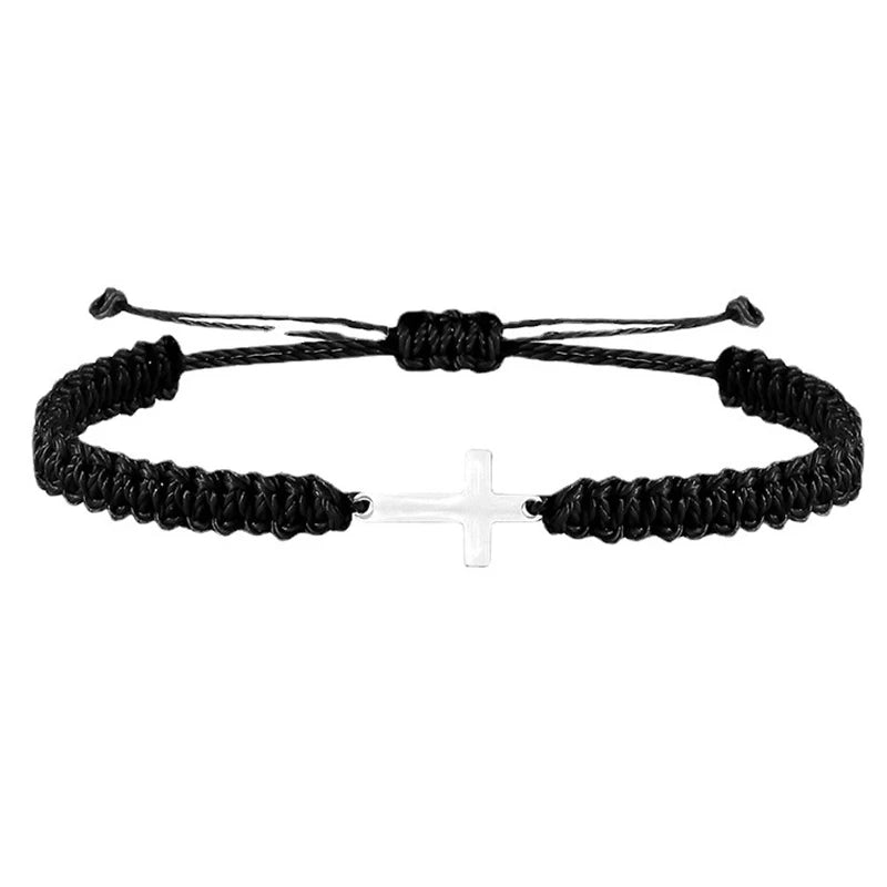 Simple Cross Black White Braided Rope Bracelets