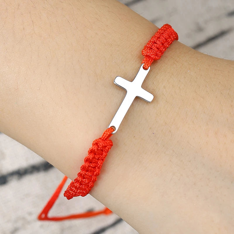 Simple Cross Black White Braided Rope Bracelets