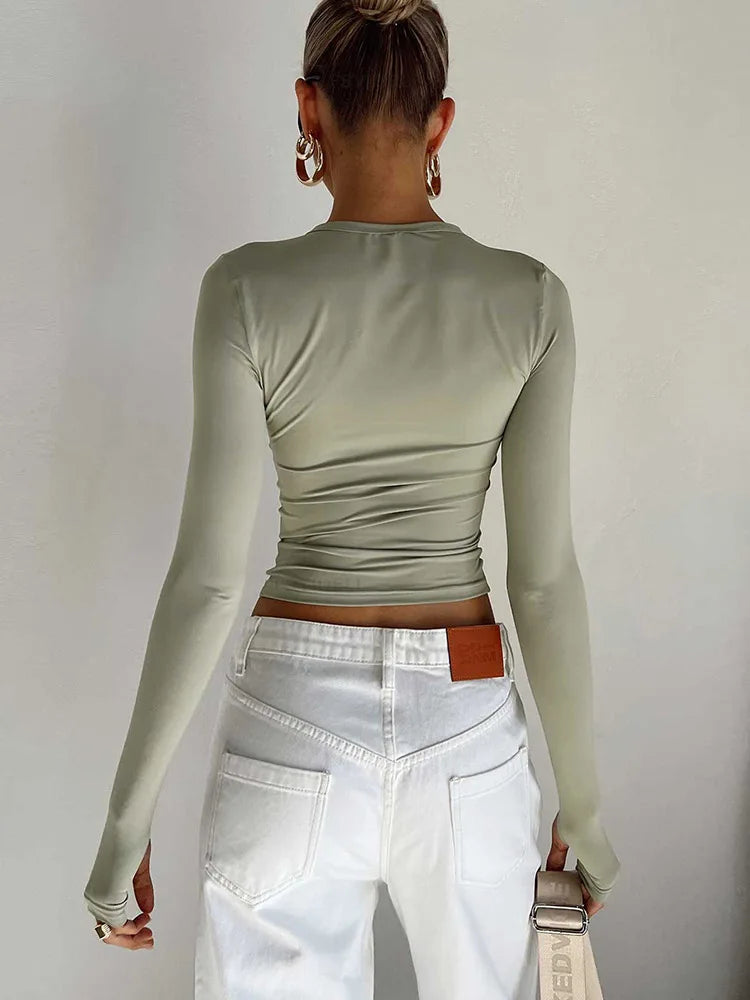 Women's Slim Crop Top with Thumb Holes