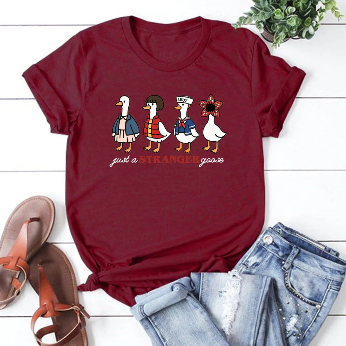 Just a Stranger Goose Graphic T-Shirt — Women's Funny Parody Tee | Streetwear Casual Top