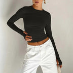 Women's Slim Crop Top with Thumb Holes