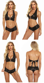 Lingerie for Women PU Leather Sexy Bra Black Ladies Push Up Backless Bralette Slip Sensual Hot Crop Top Shiny Fashion Cross Bras