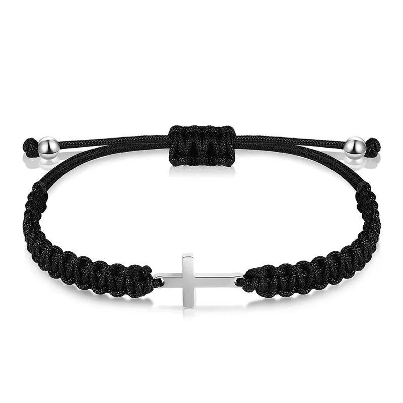Simple Cross Black White Braided Rope Bracelets