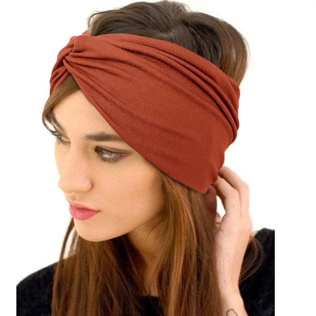 Women's Wide Twist Turban Headband — Non-Slip Sport Sweatband | African-Inspired Hair Wrap | 8 Colors