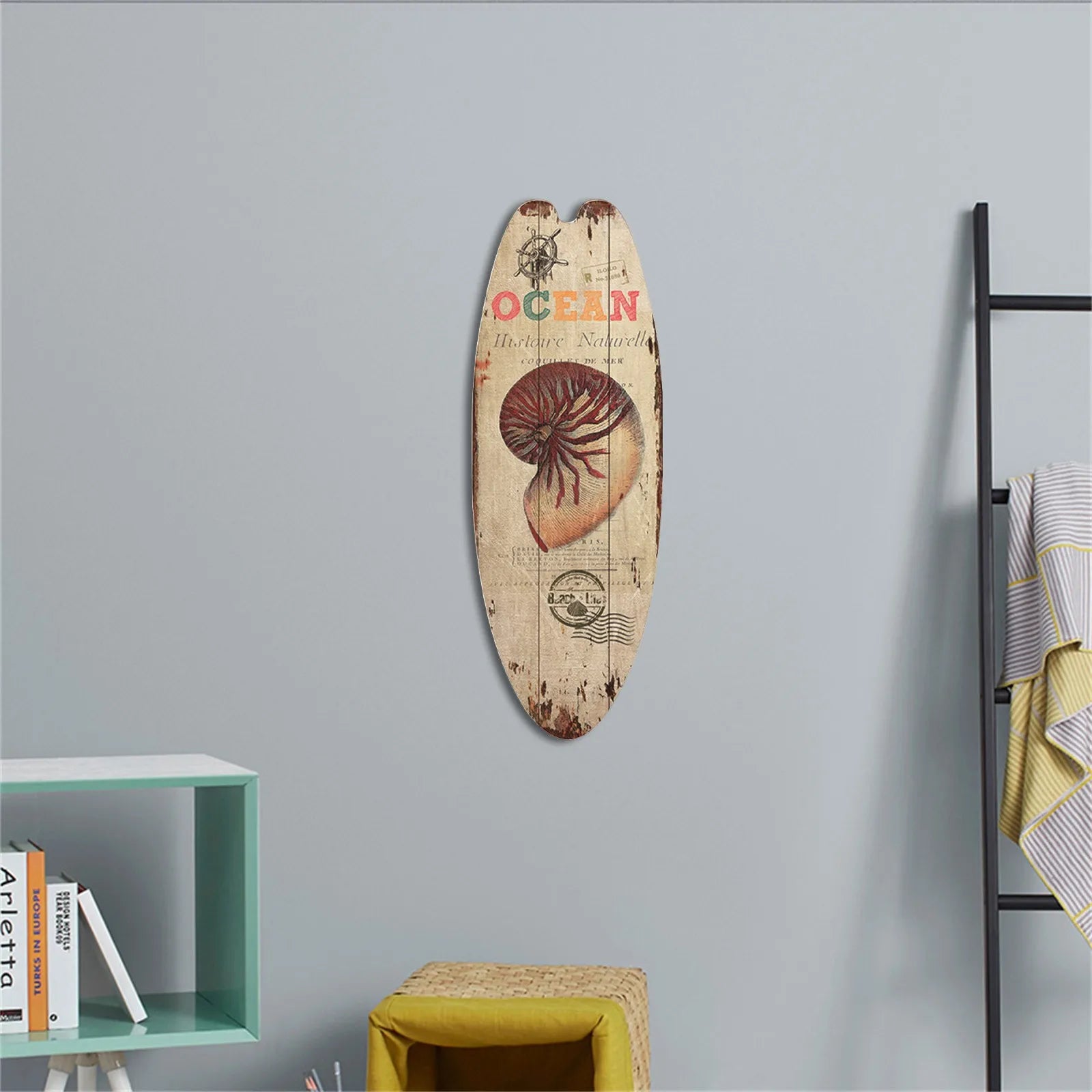 Vintage Wooden Surfboard Wall Sign — Coastal Beach Décor