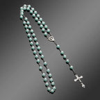 Vintage Cross Necklace Rosary Beads Chain