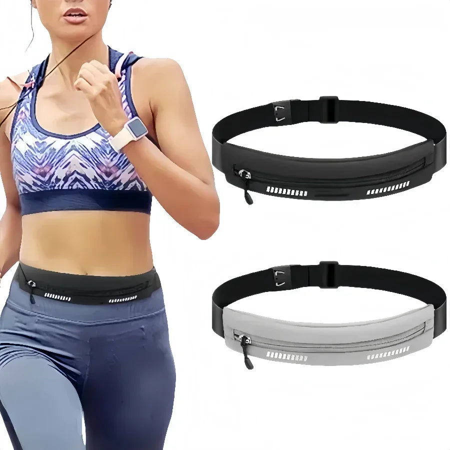 Running Belt with Phone Holder — Waterproof Sports Waist Pack with Reflective Strips