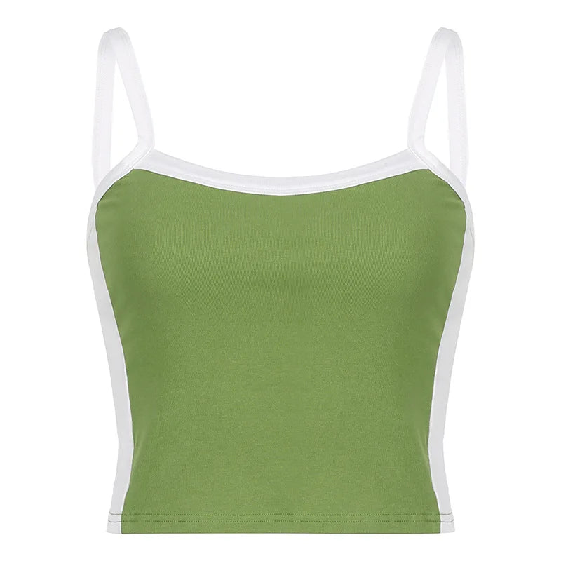 Women's Patchwork Knit Crop Cami Top – Sleeveless Backless Summer Tank