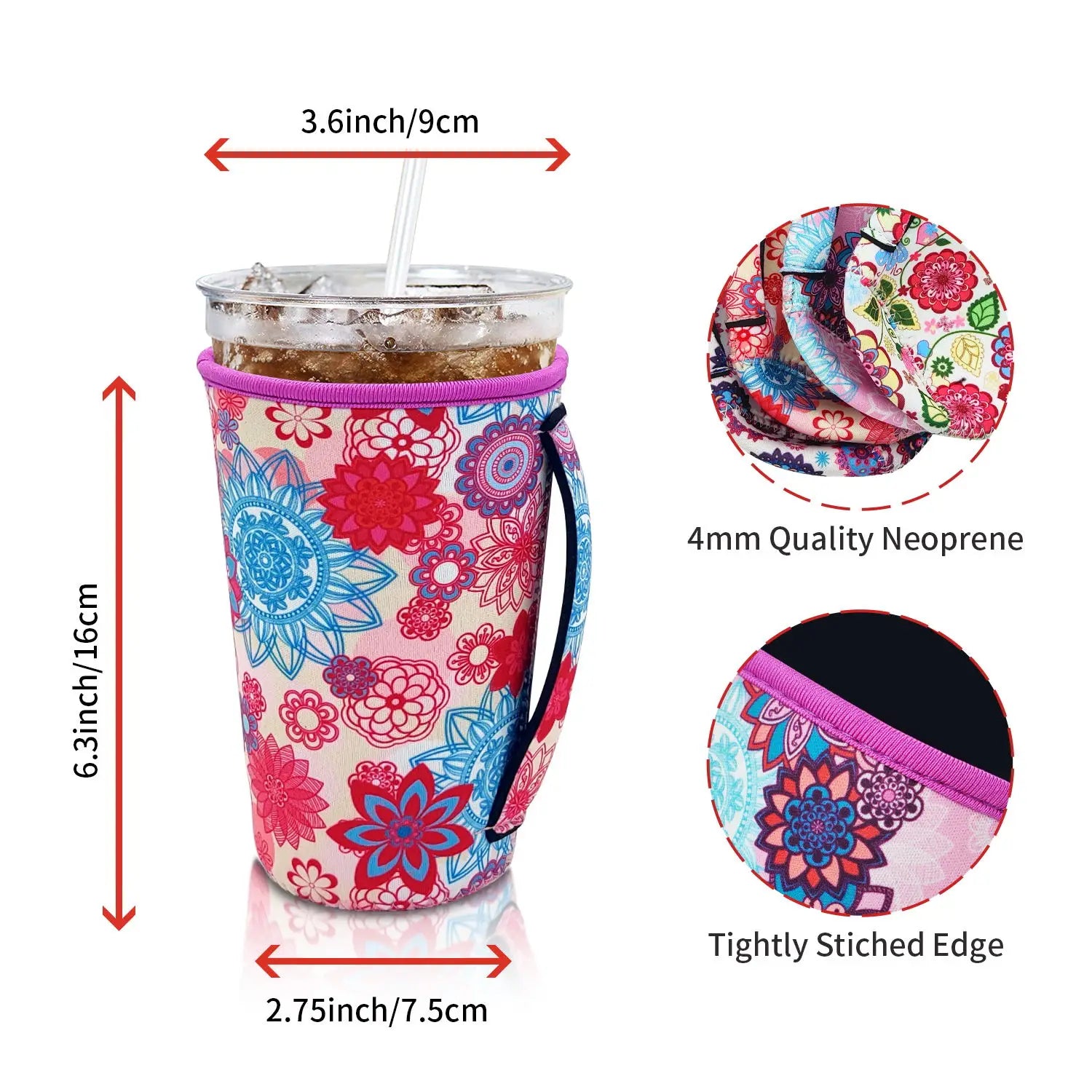 Neoprene Iced Coffee Sleeve with Handle – Fits 30–32oz Cups