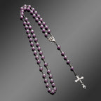 Vintage Cross Necklace Rosary Beads Chain