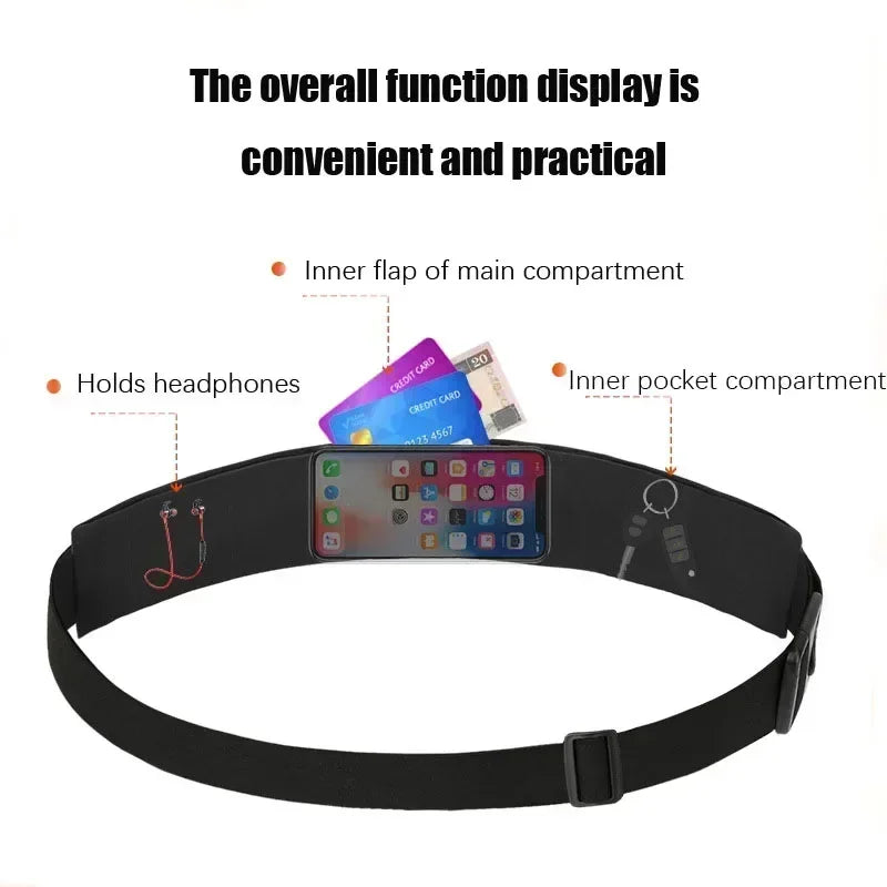 Running Belt with Phone Holder — Waterproof Sports Waist Pack with Reflective Strips