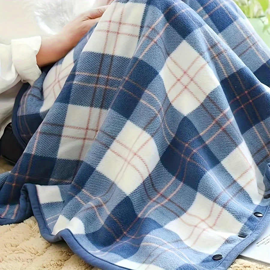 Wearable Flannel Shawl Blanket — Cozy Wrap for Home, Office & Travel