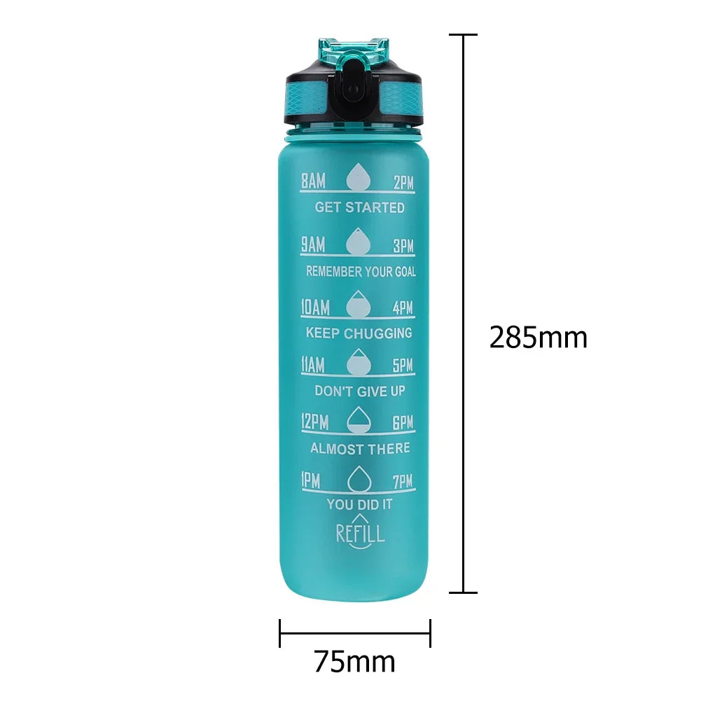 1L Motivational Sports Water Bottle with Straw & Time Scale — BPA-Free, Leakproof