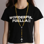 Vintage Cross Necklace Rosary Beads Chain