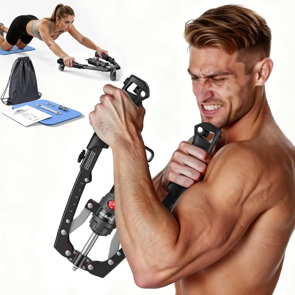2-in-1 Hydraulic Arm Trainer & Ab Roller — 15-Level Adjustable Resistance, Full-Body Home Gym Kit