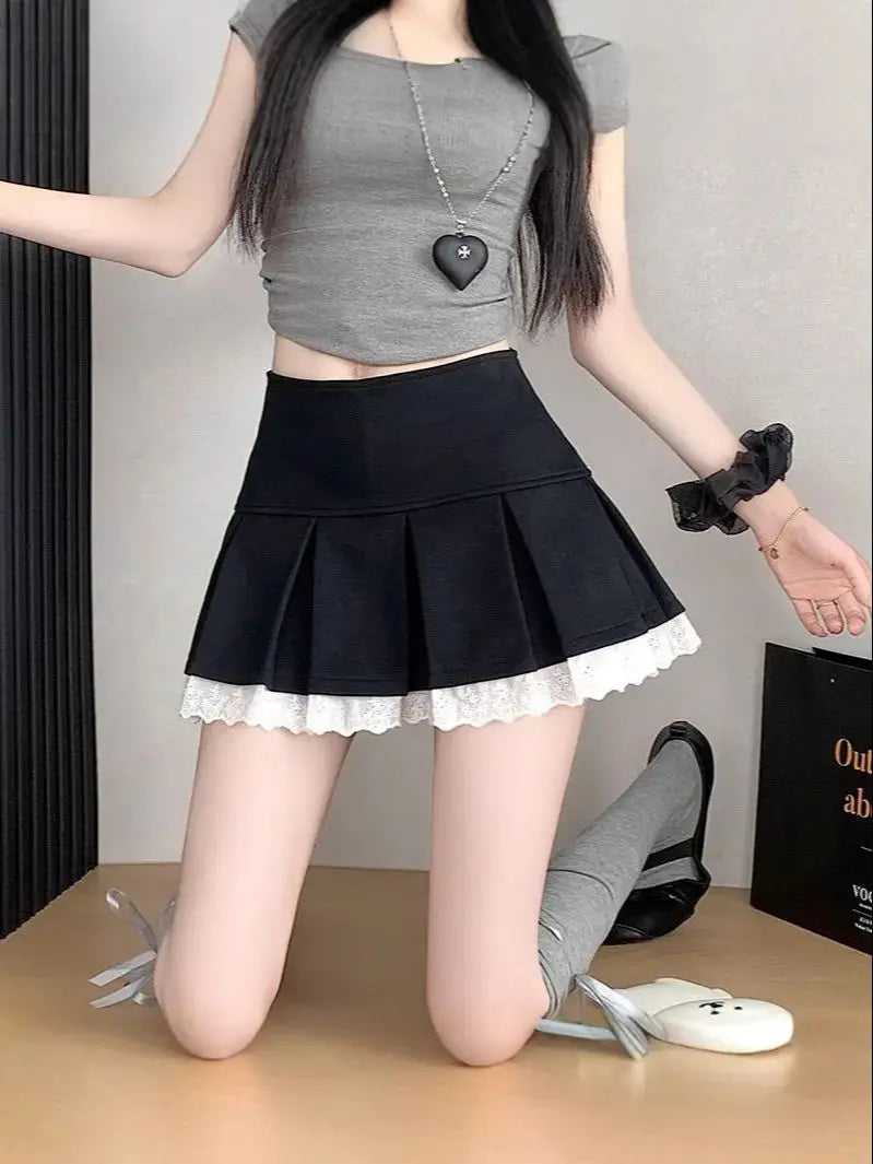 Ruffle Lace A-Line Mini Skirt – Slim Fit Pleated Skirt for Women