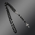 Vintage Cross Necklace Rosary Beads Chain