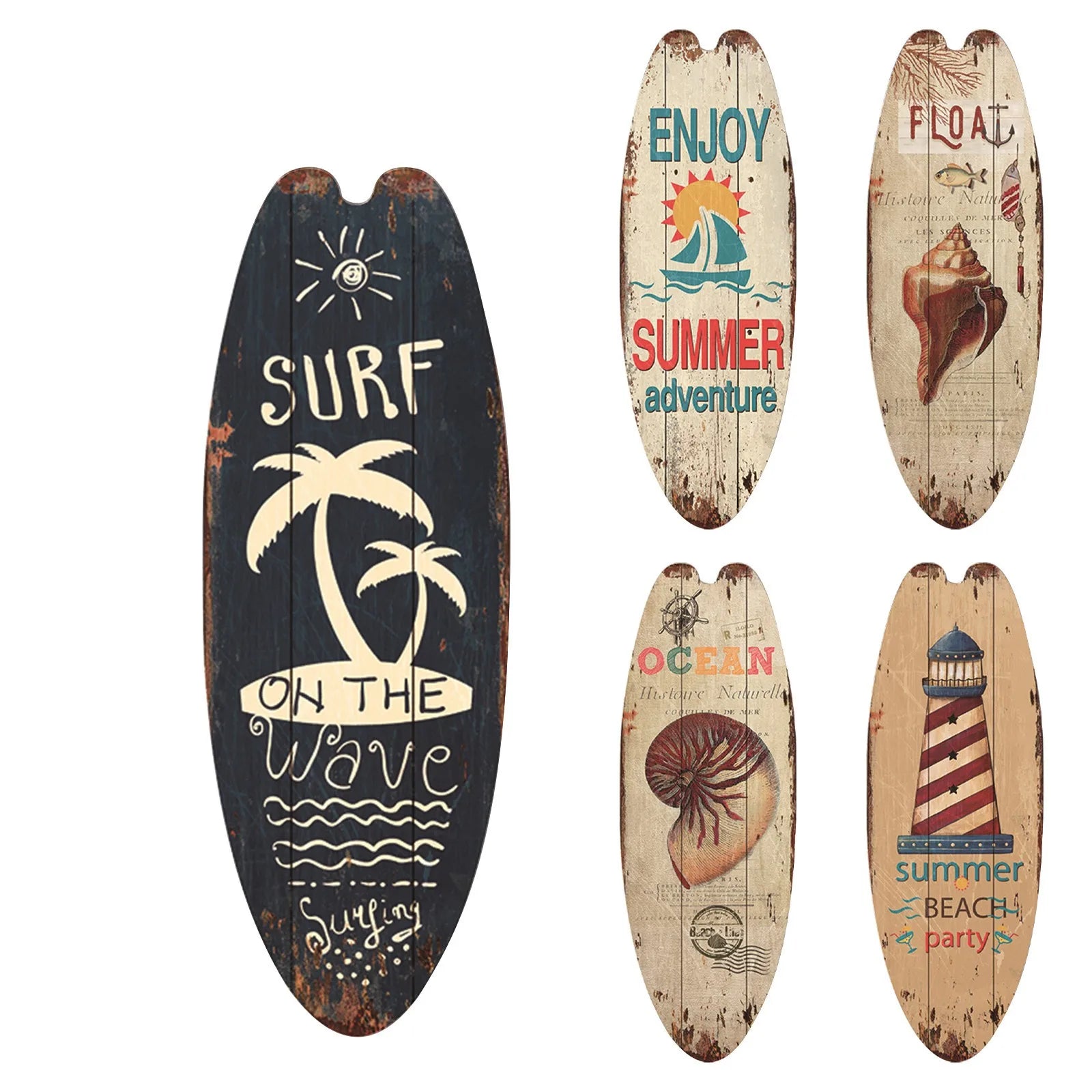 Vintage Wooden Surfboard Wall Sign — Coastal Beach Décor