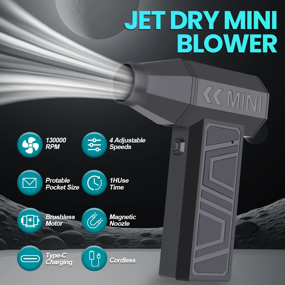 Mini Turbo Fan & Electric Air Duster | 130,000 RPM Wireless Jet Blower