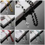 Vintage Cross Necklace Rosary Beads Chain
