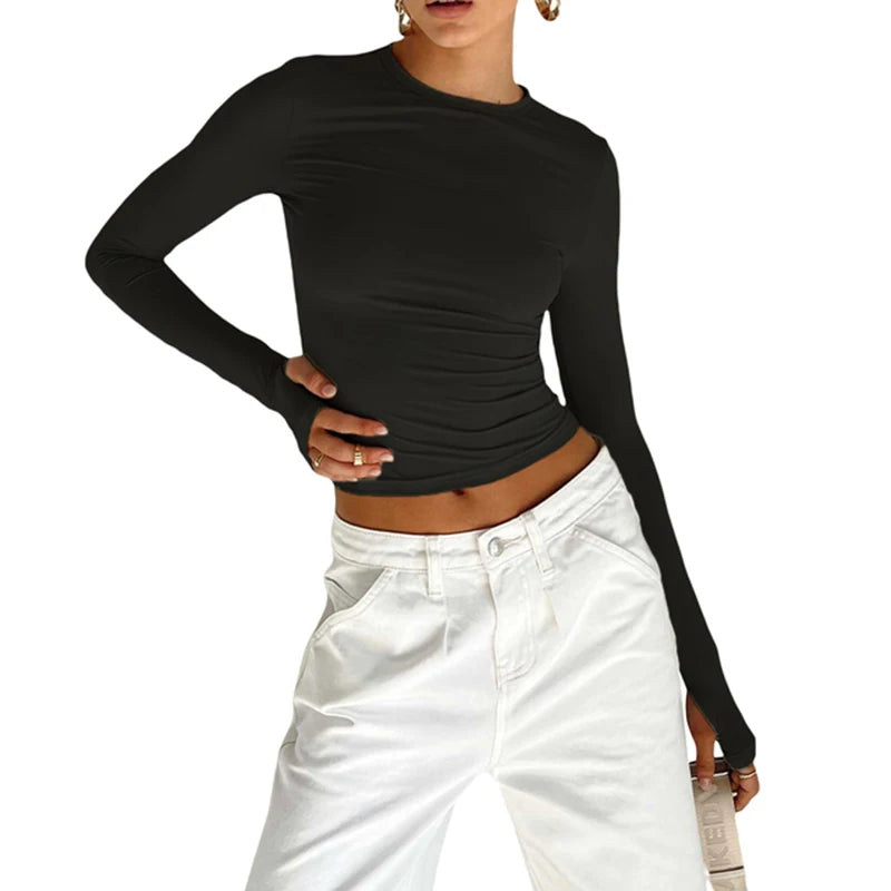 Women's Slim Crop Top with Thumb Holes