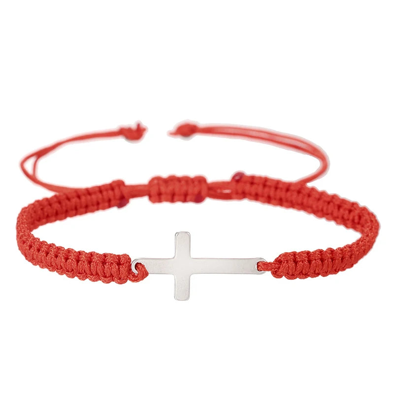 Simple Cross Black White Braided Rope Bracelets