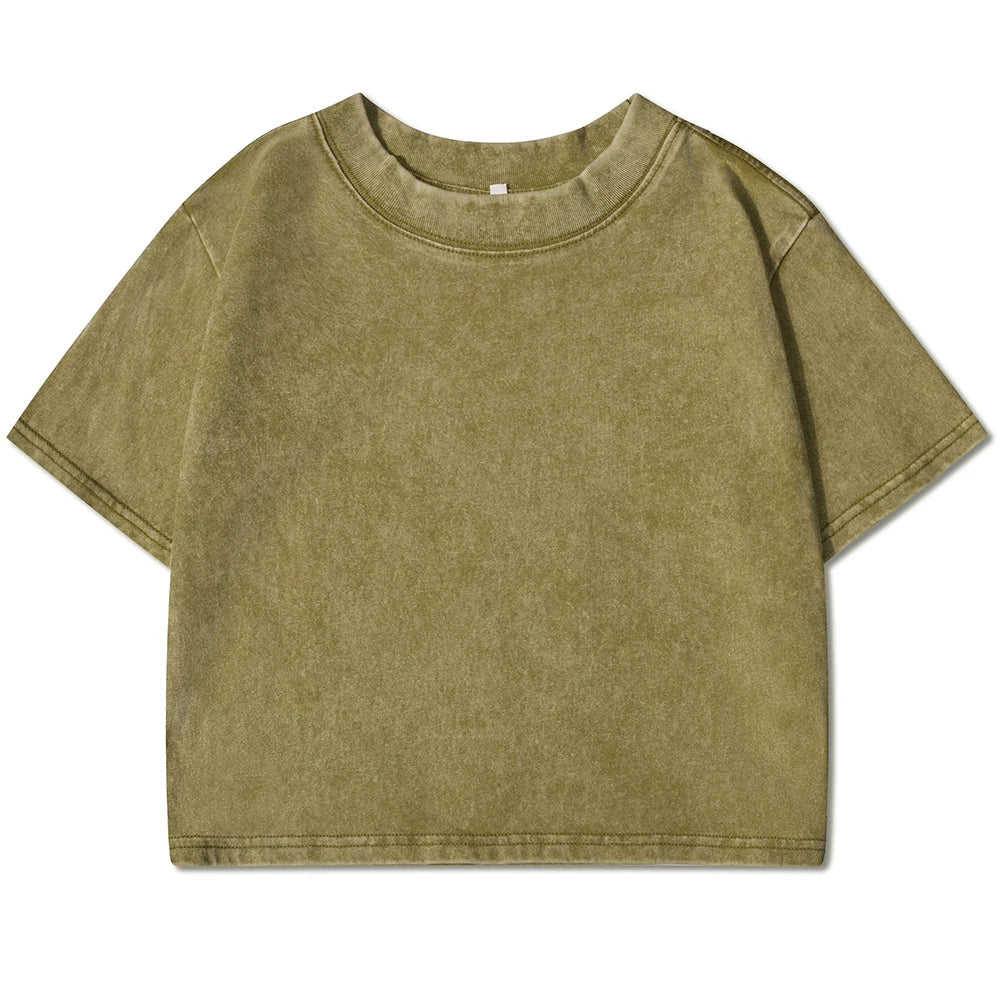 Women's Vintage Washed Crop T-Shirt – Soft 100% Cotton Streetwear Tee